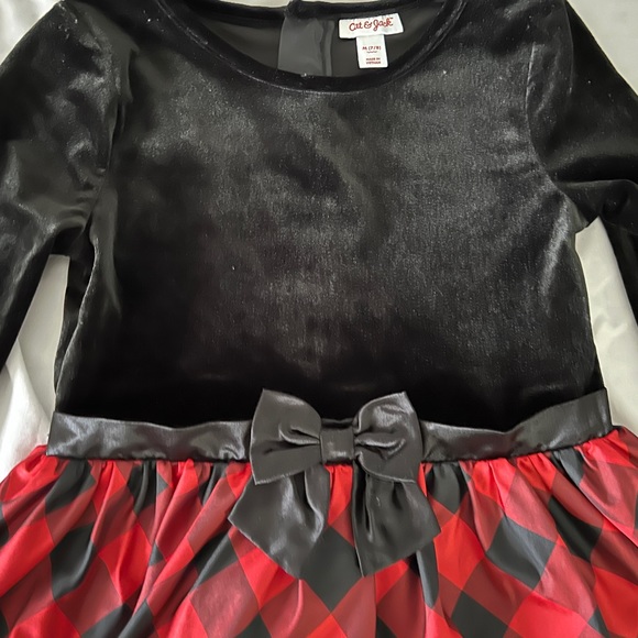 Girls Velour Buffalo Check Long Sleeve Dress Red/Black - Picture 3 of 5
